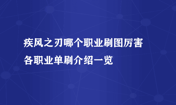 疾风之刃哪个职业刷图厉害 各职业单刷介绍一览