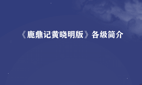 《鹿鼎记黄晓明版》各级简介