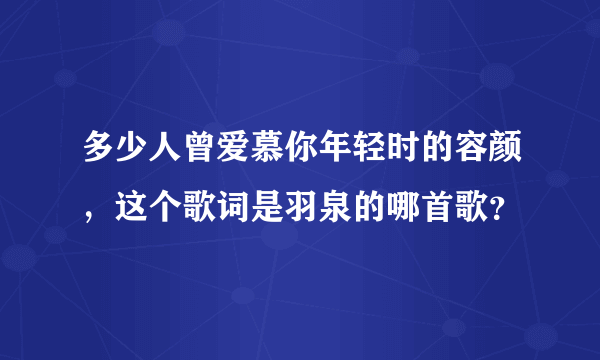 多少人曾爱慕你年轻时的容颜，这个歌词是羽泉的哪首歌？