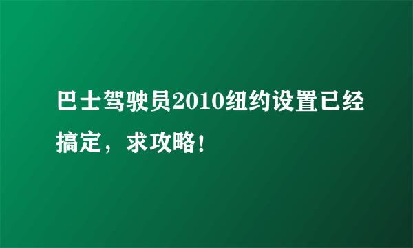 巴士驾驶员2010纽约设置已经搞定，求攻略！