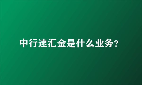 中行速汇金是什么业务？