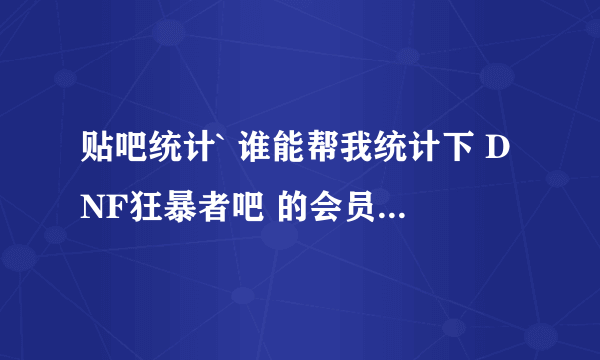 贴吧统计` 谁能帮我统计下 DNF狂暴者吧 的会员贡献排名