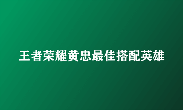 王者荣耀黄忠最佳搭配英雄