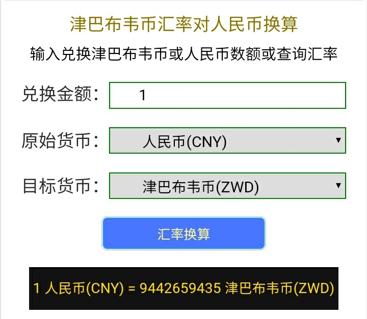 1人民币=多少津巴布韦币？