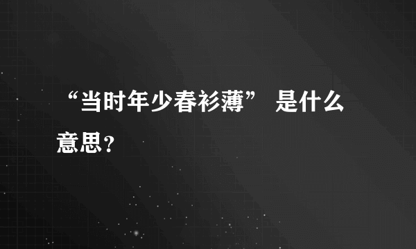 “当时年少春衫薄” 是什么意思？