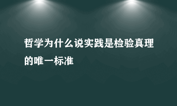 哲学为什么说实践是检验真理的唯一标准