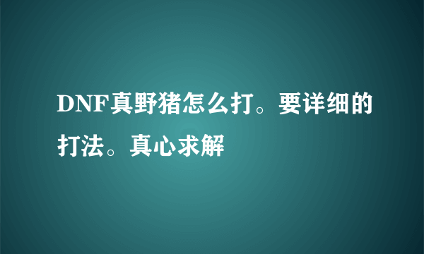 DNF真野猪怎么打。要详细的打法。真心求解