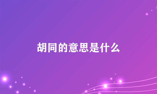 胡同的意思是什么