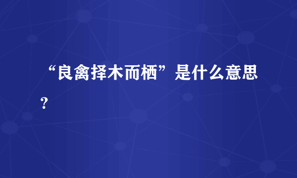 “良禽择木而栖”是什么意思？