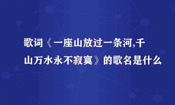 歌词《一座山放过一条河,千山万水永不寂寞》的歌名是什么