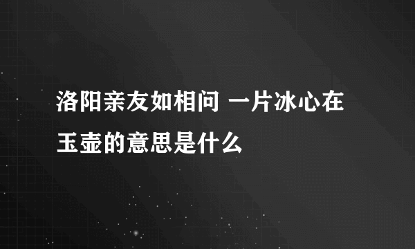 洛阳亲友如相问 一片冰心在玉壶的意思是什么