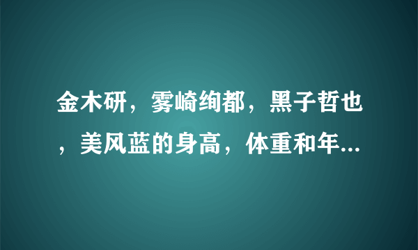 金木研，雾崎绚都，黑子哲也，美风蓝的身高，体重和年龄是多少？