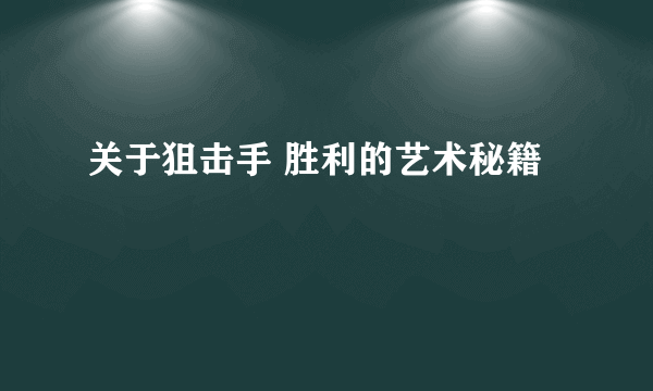 关于狙击手 胜利的艺术秘籍