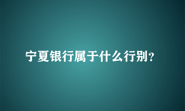 宁夏银行属于什么行别？