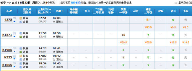 长春到吉林的火车都有几点的？