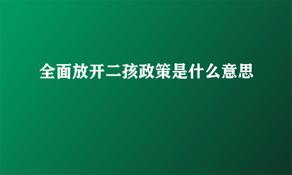 全面放开二孩政策是什么意思