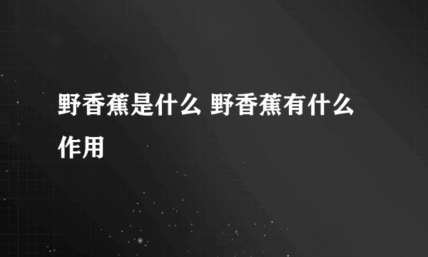 野香蕉是什么 野香蕉有什么作用