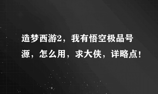 造梦西游2，我有悟空极品号源，怎么用，求大侠，详略点！