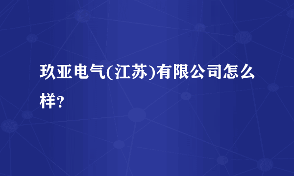 玖亚电气(江苏)有限公司怎么样？