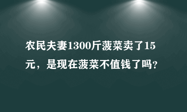 农民夫妻1300斤菠菜卖了15元，是现在菠菜不值钱了吗？