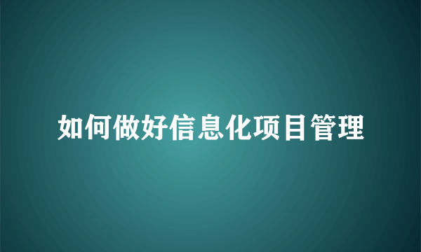 如何做好信息化项目管理