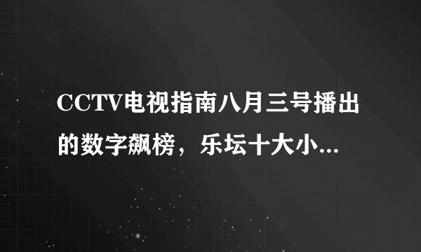 CCTV电视指南八月三号播出的数字飙榜，乐坛十大小儿科歌手