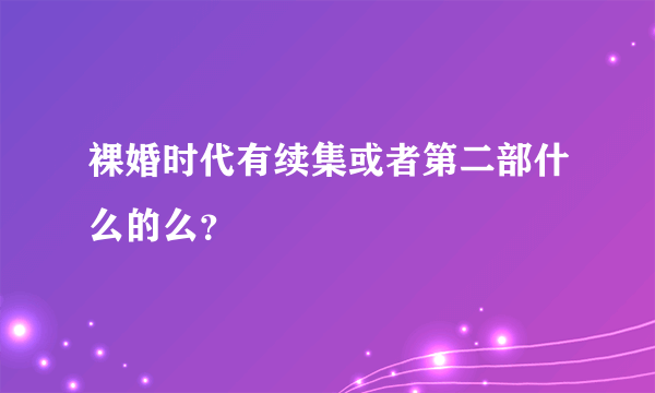 裸婚时代有续集或者第二部什么的么？