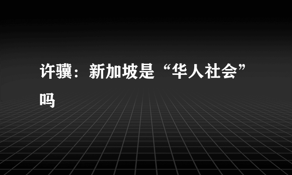 许骥：新加坡是“华人社会”吗