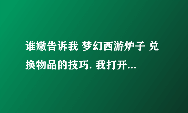 谁嫩告诉我 梦幻西游炉子 兑换物品的技巧. 我打开就看不到物品 就能看到天眼？