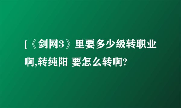 [《剑网3》里要多少级转职业啊,转纯阳 要怎么转啊?