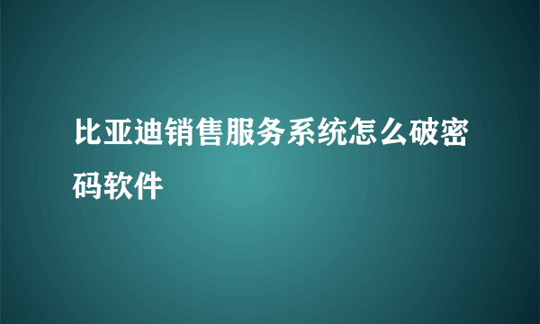 比亚迪销售服务系统怎么破密码软件