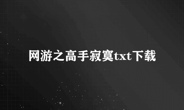 网游之高手寂寞txt下载