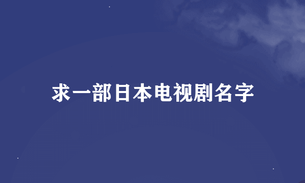 求一部日本电视剧名字