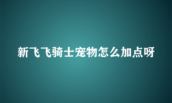 新飞飞骑士宠物怎么加点呀