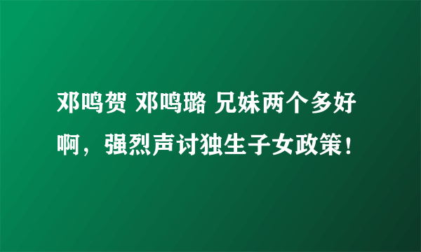 邓鸣贺 邓鸣璐 兄妹两个多好啊，强烈声讨独生子女政策！