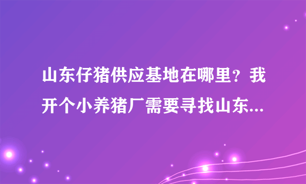 山东仔猪供应基地在哪里？我开个小养猪厂需要寻找山东仔猪供应基地