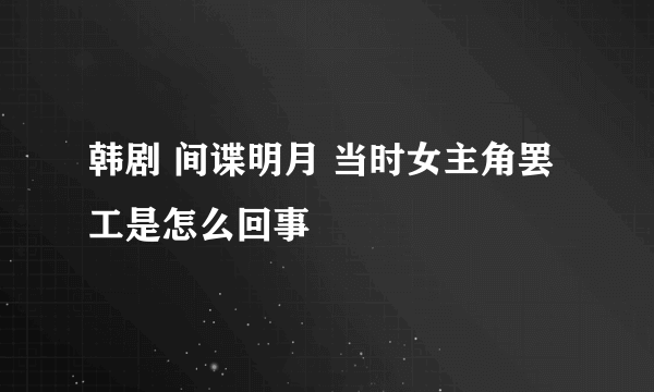 韩剧 间谍明月 当时女主角罢工是怎么回事