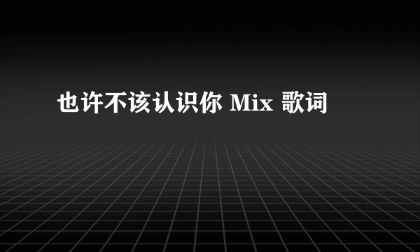 也许不该认识你 Mix 歌词