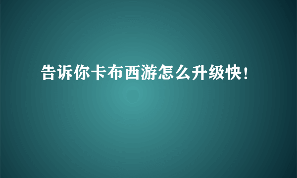 告诉你卡布西游怎么升级快！