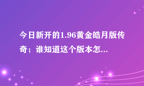 今日新开的1.96黄金皓月版传奇；谁知道这个版本怎么刷漏洞刷元宝？