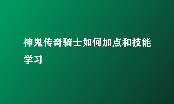 神鬼传奇骑士如何加点和技能学习