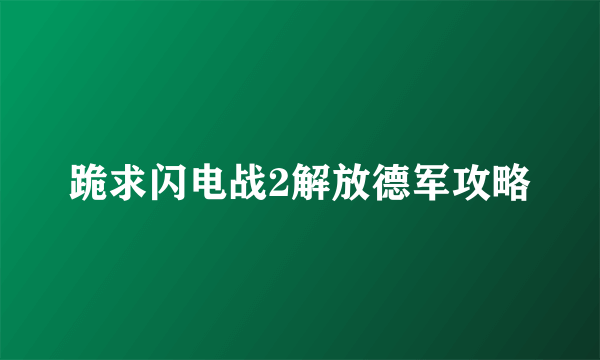 跪求闪电战2解放德军攻略