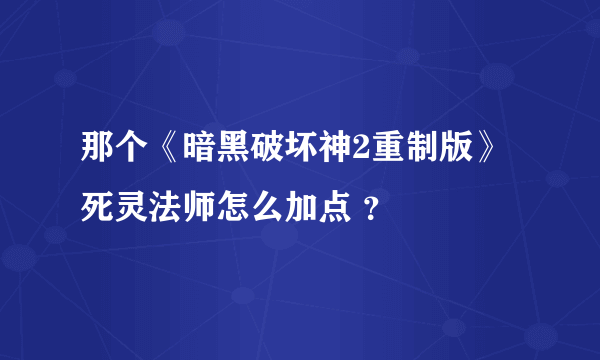 那个《暗黑破坏神2重制版》死灵法师怎么加点 ？