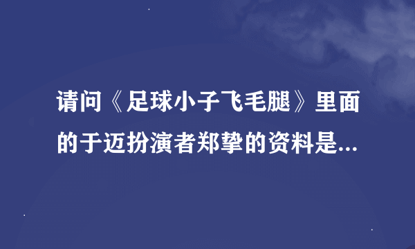 请问《足球小子飞毛腿》里面的于迈扮演者郑挚的资料是什么？为什么网上找不到呢？