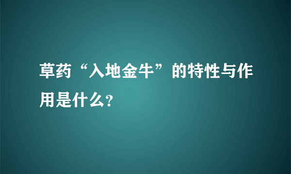 草药“入地金牛”的特性与作用是什么？