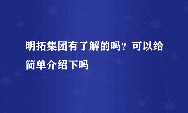 明拓集团有了解的吗？可以给简单介绍下吗