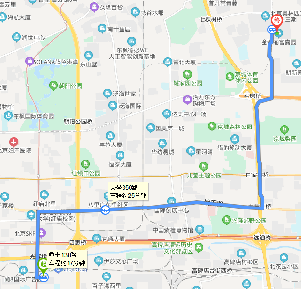 从北京东站去北京市朝阳区东坝30号院金泰丽富嘉园怎么走？