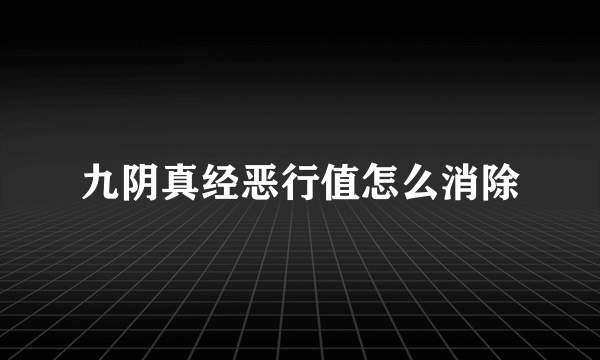 九阴真经恶行值怎么消除