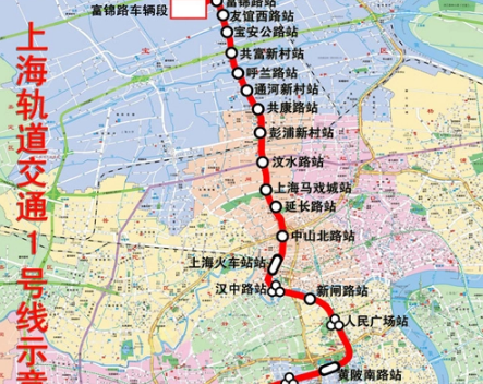 上海地铁1号线的线路图