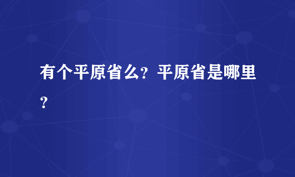 有个平原省么？平原省是哪里？